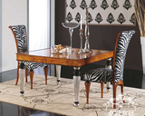 新中式方桌 美式做旧餐台 餐厅餐桌 新古典布艺斑马纹餐椅 x0834