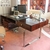 现代简约书桌 不锈钢书桌贴樱桃木皮电脑桌 样板房书房家具定做
