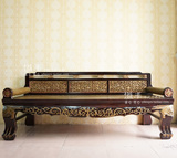 新中式仿古实木雕花沙发床北老榆木罗汉床明清做旧复古典床榻椅子