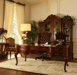 美式实木四门书柜复古色欧式书柜新古典书房家具高档书桌柜组合
