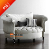 新款欧式新古典布艺单人圆形沙发/法式美式实木沙发别墅会所家具