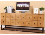 简约现代实木电视柜 美式复古铁艺储物收纳柜客厅中式液晶长地柜