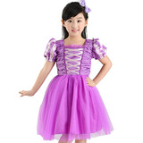 迪士尼Rapunzel紫色长发公主裙 儿童礼服婚纱裙 乐佩公主裙子全棉