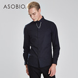 ASOBIO 2015冬季男士衬衫 领扣装饰修身全棉长袖衬衫 3542326782