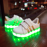 儿童发光鞋充电荧光鞋七彩灯光鞋夜光鞋白色童鞋LED带灯运动鞋潮
