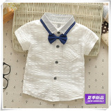 夏装新款儿童装男童纯棉短袖白色衬衫宝宝夏季半袖衬衣韩版上衣潮