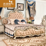 吉祥树欧式床双人床法式实木床1.8米高箱床牛皮软靠真皮公主床