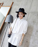 2014秋季新款女装 欧美街拍拼接设计纯棉大码BF风长款白衬衫两穿