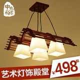 现代新中式实木灯具东南亚原木卧室书房餐厅吊灯双头3头北欧宜家