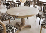 美式实木圆餐桌橡木客厅饭桌 美式乡村实木复古做旧餐桌椅组合