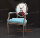 新古典美式休闲餐椅/风化白做旧外贸定制书椅/时尚布艺印花扶手椅