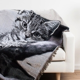 四季沙发毯棉盖毯沙发巾线毯子单人办公室美式床上加厚复古猫毛毯