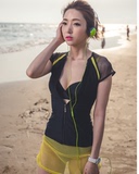 韩国潮性感泳衣女运动罩衫2016黑色聚拢钢托小胸比基尼三角三件套