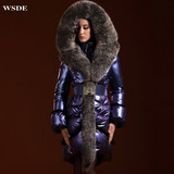 WSDE冬季女装超大狐狸毛领时尚奢华长款加厚白鹅绒羽绒服女特价