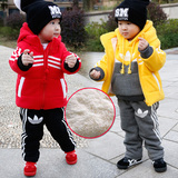 新款韩版冬季男童套装休闲套装加绒加厚三件套中小儿童童装