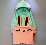 儿童连帽卫衣2015韩版童装女童秋冬季新款卡通兔中长款加绒卫衣裙