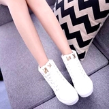 色休闲鞋运动女2015夏季新款厚底平底板韩版高帮白鞋女学生单鞋子