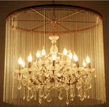 美式复古铁艺圆形水晶吊灯北欧工业创意个性客厅餐厅别墅珠帘灯饰