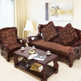 加厚实木沙发垫 水晶绒组合单人双人三人沙发坐垫 红木防滑毛绒垫