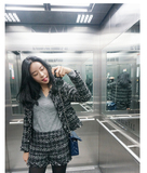 2015韩版秋季最新款小香风两件套短款毛呢子外套短裙短裤套装女