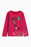 英国Next代购2015冬季限量波点立体圣诞娃娃纯棉长袖女童T恤上衣