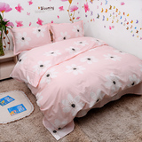 包邮热卖粉色温馨花朵床单纯棉床笠枕套被单被套单件三四件套