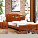 美国红橡木实木双人床现代中式卧室家具1.5 1.8储物高箱橡木婚床