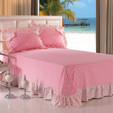 夏季韩式全棉斜纹被单粉色公主风圆角花边1.8m双人床纯棉床单单件