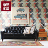 日式黑皮质复古沙发 中小户型家具 单人双人北欧皮艺样板房沙发椅