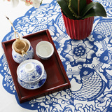 帛彩堂 中式纯棉帆布印花餐桌布 布艺茶几布台布多规格盖布鱼戏莲