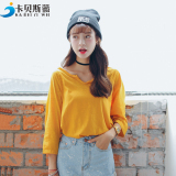 卡贝斯薇韩版新款夏装纯色T恤女胖mm宽松七分袖蝙蝠衫短袖上衣潮