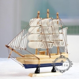 实木纯手工艺木制帆船模型地中海风格搁板书桌创意装饰小摆件礼品