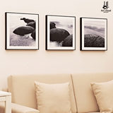 云图石头黑白装饰画 三联 客厅现代简约卧室办公室沙发背景墙挂画