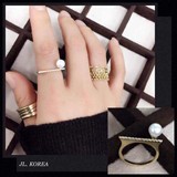 韩国代购正品纯14K黄金戒指 一排钻珍珠戒指 k黄金尾戒新款