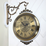 欧式简约圆形双面挂钟客厅创意时钟现代静音金属两面钟表
