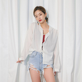 韩国Stylenanda代购正品白色薄款系带衬衫外套女夏宽松长袖休闲