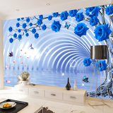塞拉维3D蓝色玫瑰墙纸壁画现代简约客厅沙发电视背景墙壁纸墙布画