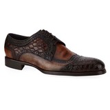 DG杜嘉班纳男鞋英国正品代购2015新款褐色鳄鱼皮系带德比正装皮鞋