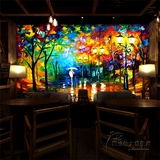 餐厅奶茶店咖啡厅背景墙纸无缝大型壁纸壁画3D立体抽象手绘油画西