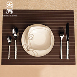 天居 欧式PVC条纹编织西餐垫餐布隔热垫餐桌垫盘垫水洗速干二片装