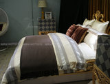 现代条纹样板房床品套件定制简约样板间床上用品拼接条纹9件套