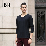 OSA欧莎新品男装长袖V领铆钉男士套头T恤MT517007