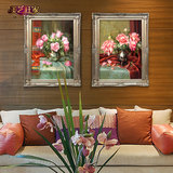 新品欧式纯手工绘正品花卉油画竖版客厅装饰高档实木有框装饰画