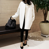 2015秋冬装新款韩版茧型宽松加厚毛呢外套女中长款羊毛呢大衣白色