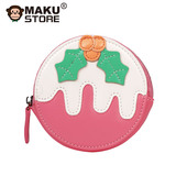 MAKU创意圆形迷你零钱包女拉链 桃红色可爱硬币包圣诞礼物U017