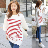 新款夏装韩版女装五分袖纯棉体恤大码宽松中长款红白条纹中袖t恤