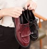 韩国进口代购女鞋 英伦风流苏皮鞋 绑带流苏皮鞋 帅气中性风格鞋