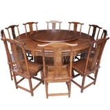 实木圆桌 餐桌 明清古典仿古家具 餐桌椅组合 中式榆木酒店大圆桌