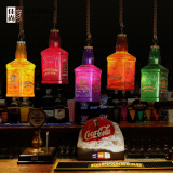 个性酒吧吧台吊灯美式乡村单头小吊灯餐厅灯复古创意彩色酒瓶吊灯