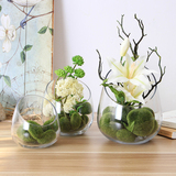 匆匆那年文艺斜口透明玻璃花瓶 客厅餐桌装饰品仿真绿植假花花艺